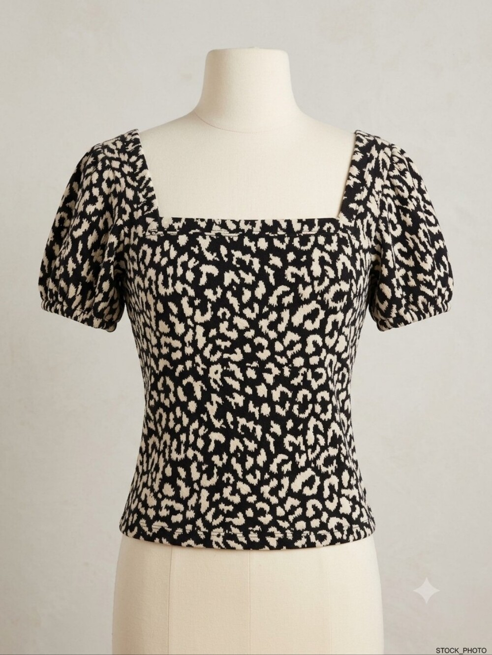 Free People Square Neck Puff Sleeve Leopard Print Top, Size Small